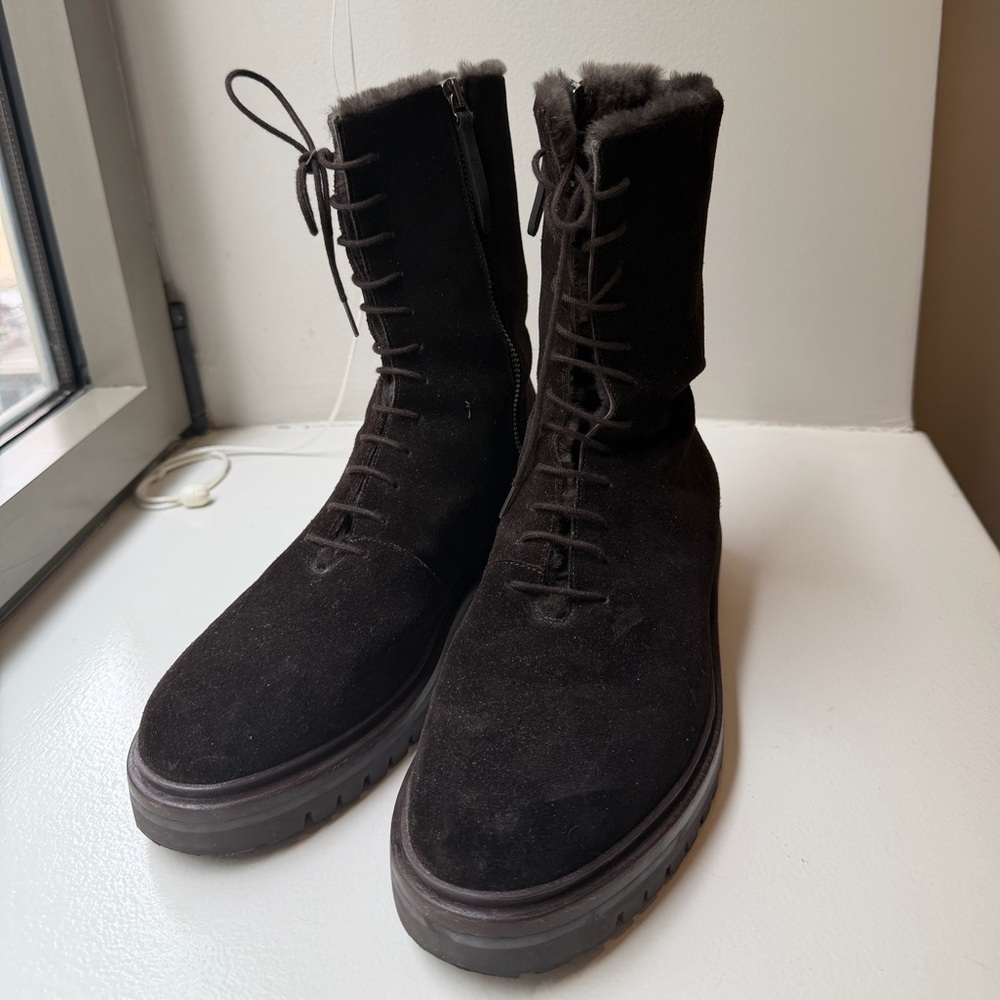 LEGRES Brown Suede Shearling Ankle Boot 39